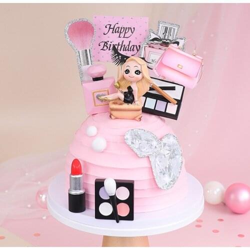 Perfume Lipstick Paris Cake Topper Girls Happy Birthday Decoration Wedding Bride Party Bachelor Cupcake Toppers Decor