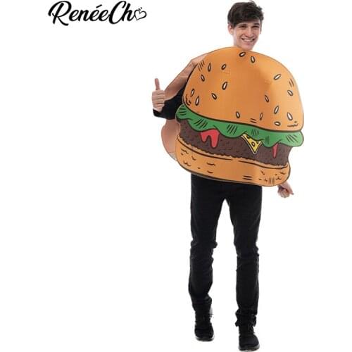 Reneecho Adult Hamburger Costume Men Cheeseburger Cosplay Women Food Costume For Halloween Purim Carnival Wear