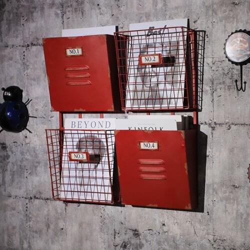Grid design industrial wind iron magazine rack retro fashion home decoration wall hanging magazine storage wall decoration tinpl