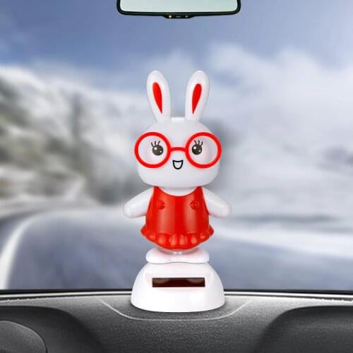 Car Ornaments Cute Dancing Swinging Head Rabbit Doll Automobile Interior Decoration Toys Solar Bobble Dancer Automotive Decor