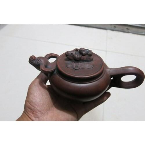 Unique Old Chinese Handcraft red pottery Yixing Teapot, Marked,Three cattle,Free shipping