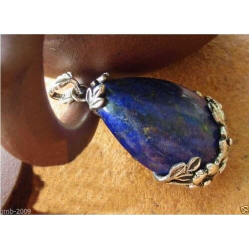 VINTAGE NATURAL INDIGO LAPIS LAZULI INLAY STERLING SILVER PENDANT 44X26MM