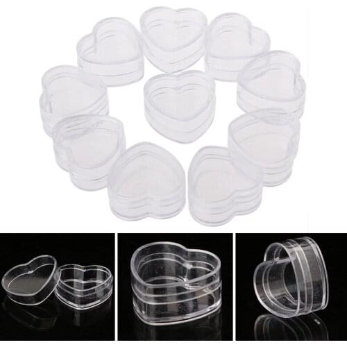 10 Pcs/set Plastic Heart Shape Mini Cream Box Cosmetic Travel Bottling Empty Cosmetic Lip Balm Cream Pot Jar Clear