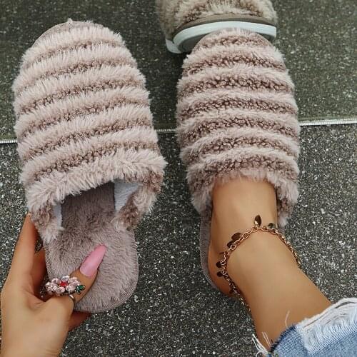 Womens New Winter Indoor Fuzzy Slippers Female Fluffy Slipper Ladies Soft Plush House Slippers For Women
