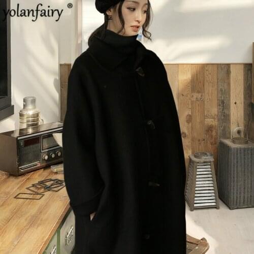 100% Wool Coat Women Double-faced Wool Jacket Vintage Long Coat Spting Autumn Oversize Womens Coats and Jackets VE19C0019 KJ4059