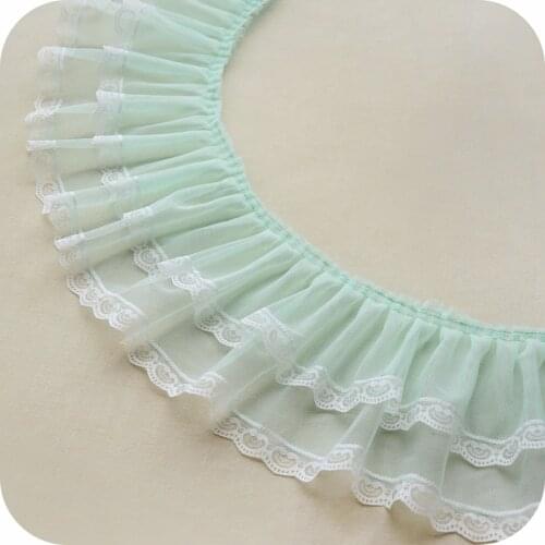 1M Pleated Tulle Green Lace Fabric 17cm Love Lace Trim Ribbon Guipure Craft Supplies Sewing Accessories For Dress dentelle YU36