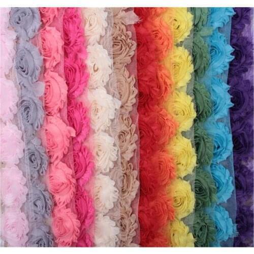 1 Yard Chiffon Rose Flower Embroidered Lace Trim Ribbon Applique Sewing Craft Crochet Vintage Wedding Bridal Dress Clothes