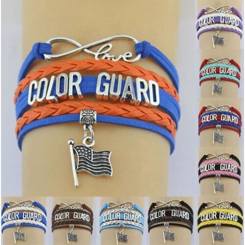 10PC/lot Infinity Love Color Guard Flag Charms Bracelets & Bangles Leather Braid Wrap Bracelet For Men Women Fashion Jewelry