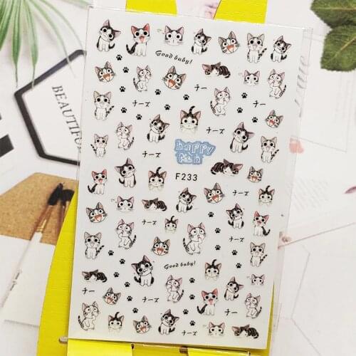 3D Nail Sticker Cute Cat Happy Designs Nail Art Decorations Stickers Foil Decals Wraps Manicure Accessories Nails Decoraciones