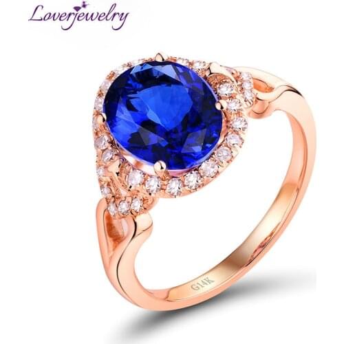 AAA Genuine Gem With Natural Diamond,Tanzanite Engagement Ring Au585/14Kt Rose Gold Promised Jewelry WU268