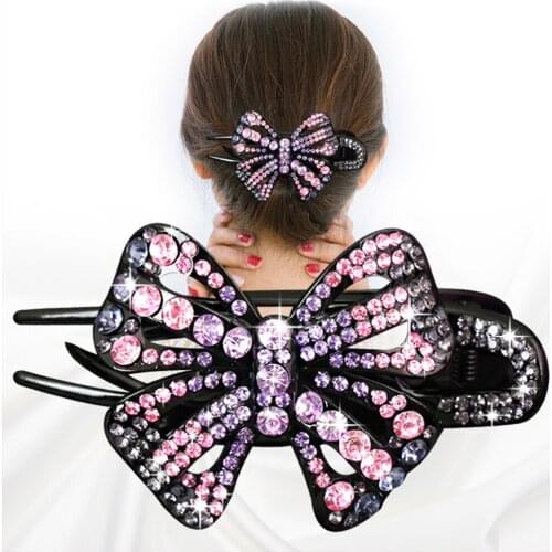 Shiny Rhinestone Flower Hairpin Acrylic Duckbill Hair Claw Bow Barrettes Hair Clips Women Ponytail Headwear Hair Accessories