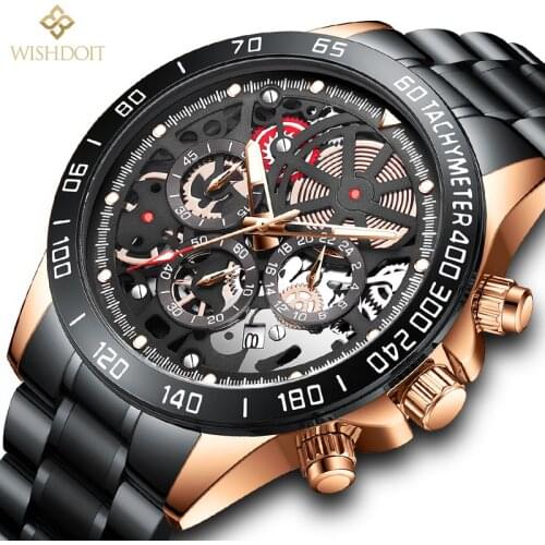 WISHDOIT Sports Chronograph Mens Watch Top Brand Luxury Quartz Cock Waterproof Large Dial Watch Male Relogio Masculino