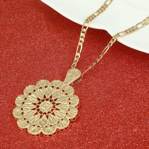 Dubai Ethiopian India African Arab Pendant Necklace Gold Color Wedding Flower Party Jewelry Gift