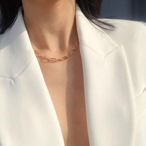 GSOLD Trendy Paperclip Chain Necklace Geometric Simple Small Oval Link Chain Necklace Women Clavicle Chain Fashion Jewelry