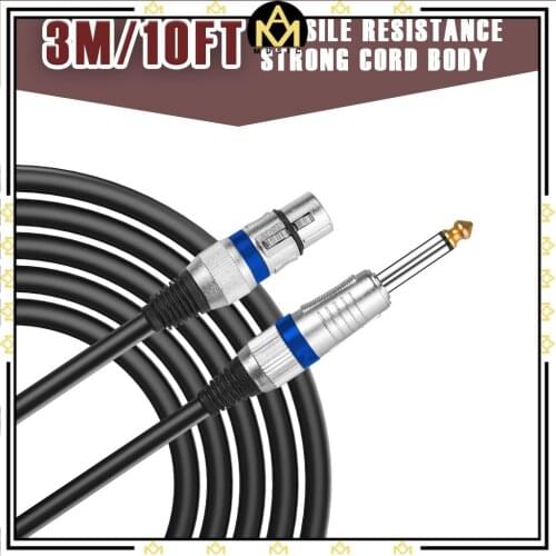 6.35mm 1/4" Mono To XLR Female Microphone 3M Cable Aux Wire For Effect Pedal Conector