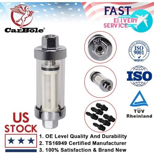 Carbole Universal 3/8" 1/4" 5/16" 6mm 8mm 10mm Fittings Chrome Gas Glass Reusable Inline Fuel Filters