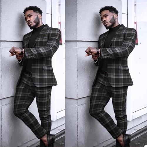 Classic Plaid Men Tuxedos Custom Made Handsome Streetwear Blazer 2 Pieces (Pant + Jacket ) Slim Fit Wedding Party Prom Suits
