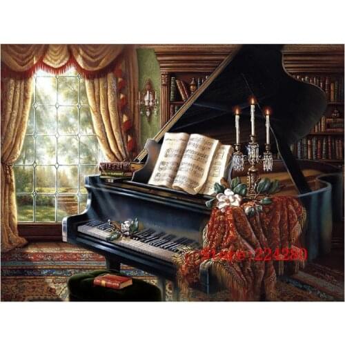 Classic Piano Needlework Crafts 14ct White Canvas Unprinted Handmade Embroidery Counted Cross Stitch Kits Set DIY Home Decor