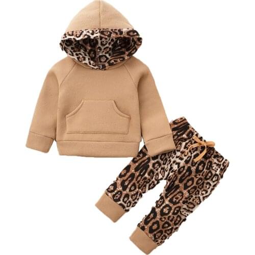Baby Clothes Set Hooded Sweatshirt Print Leopard Pants 3-12 Months Pullover Fashion Solid Cotton Warm Toddler Outfits Casual Hot