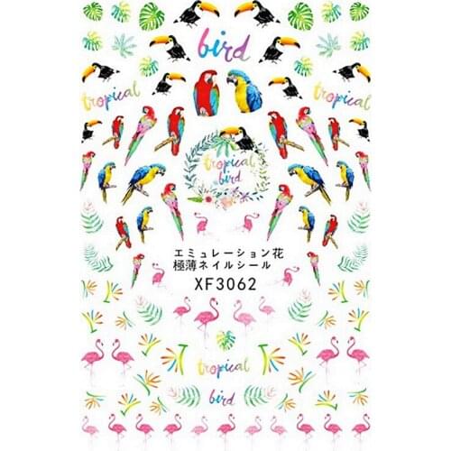 1pcs Flamingo Green Leaf Nail Decal Sticker Simple Flower for Manicure Nail Art Watermark Tips XF3062