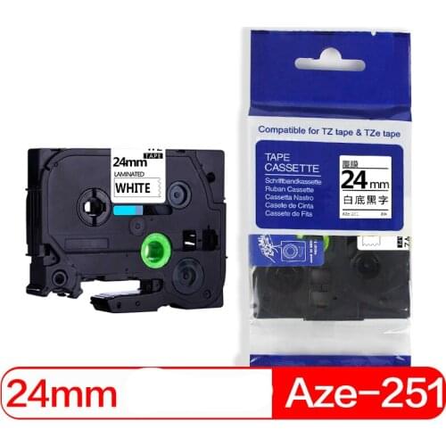 Befon 2pcs/lot Black on White 24mm Printer Ribbon Compatible for Brother Aze251 Aze 251 p-touch p touch Label Printer Tape