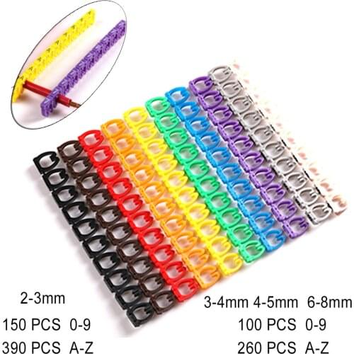 100/150/260/390PCS Network Cable Wire Marker Tag Label for Cat5e Cat6 C-Type Multicolor Number Letter Marking Stuck Cord Sleeve