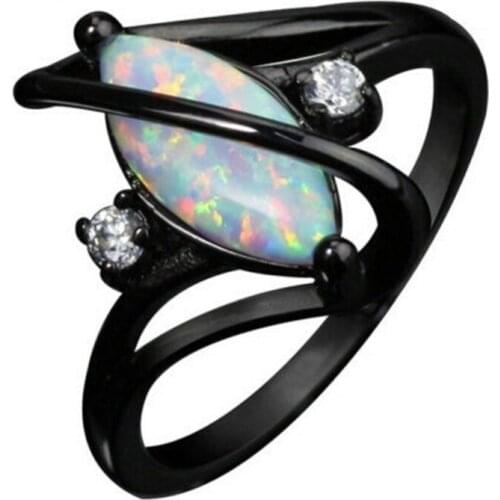 Fashion Black Gold Filled White Fire Opal Ring Suitable for Womens Wedding Ring Crystal Black Diamond Ring Luxury Jewelry