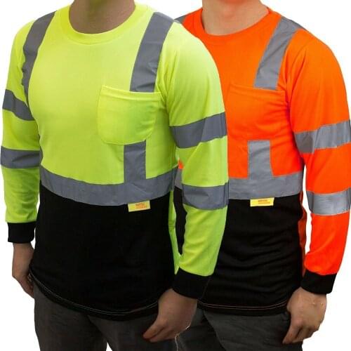 Hi Viz Crew T-Shirt High Visibility Work Long Sleeve Reflective Safety Top Men Workwear T Shirt Work Shirts Women