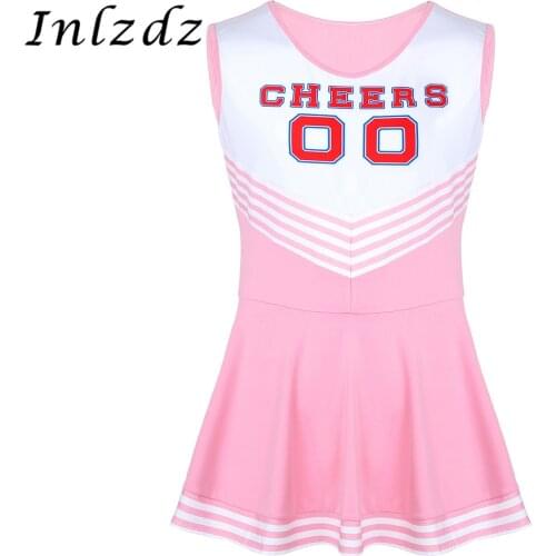 Mens Sissy Crossdresser Lingerie Dress Charming Cheerleader Cosplay Costume Dress Scoop Neck Pleated Fancy Short Sissy Dress