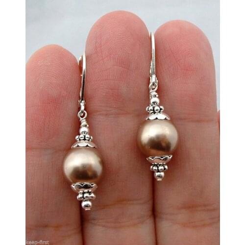 Charming FREE Shipping >> elegant pair of 12-13mm south sea baroque white pearl dangle earring 925silver