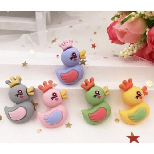Hand Painted Resin Mix Kawaii Colorful Crown Duck Flatback Cabochon Stone 10PCS Scrapbook DIY Decor Home Figurine Crafts
