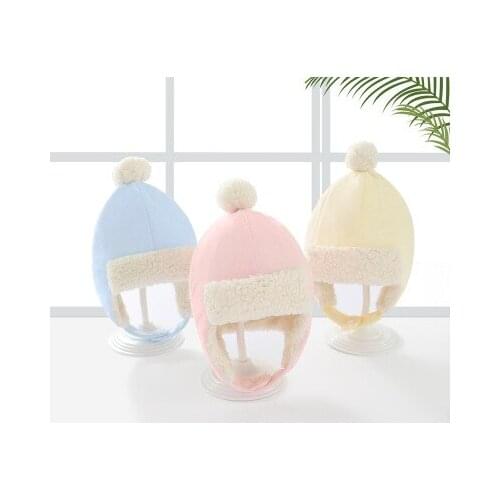 Plus Velvet Boys Girls Beanies Sheep Ears wool solid Winter Baby Child hat with poms kids girls Earflap Caps