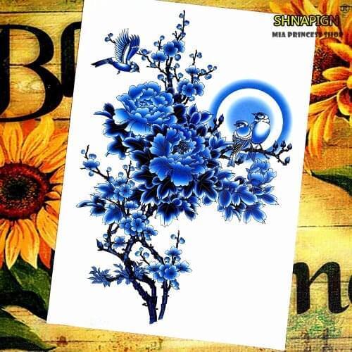 SHNAPIGN Chrysanthemum Temporary Tattoo Body Art Flash Tattoo Stickers 12*20cm Waterproof Henna Styling Home Decor Wall Sticker