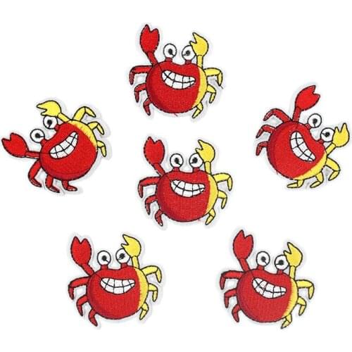 10pcs/lot Cartoon crab Patches for Kids Clothes Iron On Embroidery Cute Animal Appliques for Children Jeans Diy Fabric Stickers