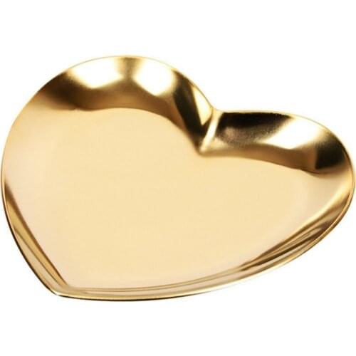Heart Shaped Jewelry Serving Plate Metal Tray Storage Arrange Fruit Tray Home Gold