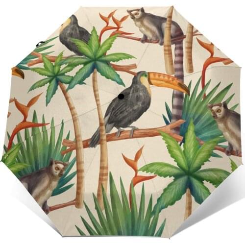 Wind Resistant Folding Automatic Umbrella Women Auto Tropical Animals Windproof Umbrellas Rain For Men Parasol