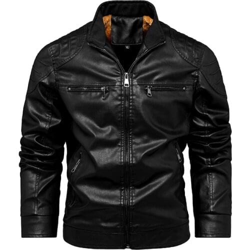 Vintage Motorcycle Jacket 2021 Men Fashion New Biker Leather Jacket Male Plus Velvet Thickening Coat Winter Fleece Pu Overcoat