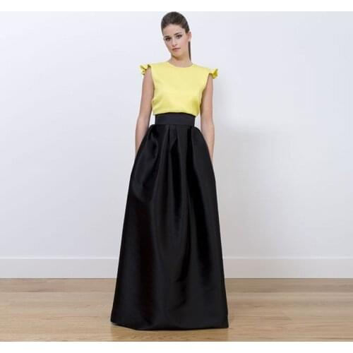 2017 Trendy Black Long Skirt Zipper Waist Floor Length Satin Women Party Skirts Top Quality Prom Costume Vintage Maxi Skirt