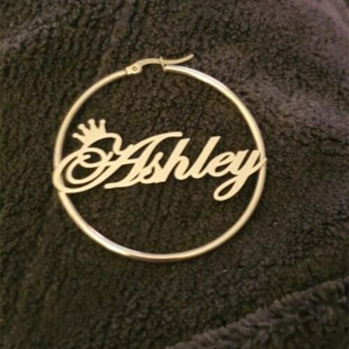 Personalised Name Hoop Earrings For Women Boho Jewelry Stainless Steel Pendientes Crown Nameplate Earrings Custom Mother Gift