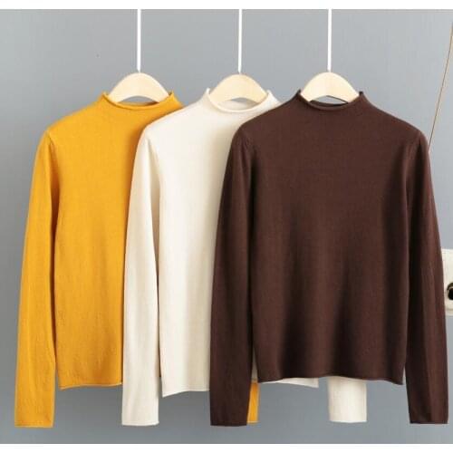 2019 Autumn Winter Knitted Tops Chimney Collar Thin Pullover Solid Turtleneck Sweater Pull Femme
