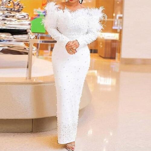 Prom Dresses for Women Sequin Beaded Dress With Feather Sexy Skinny Dress Wedding Evening Dresses Formal Dress Female Dress