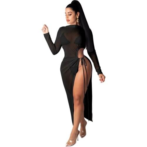 Women Beach Dress Solid Color Long Sleeve Beach Cover Up Woman Swimwear Bikini Tunic Long Pareos Robe Plage Beachwear Outfit