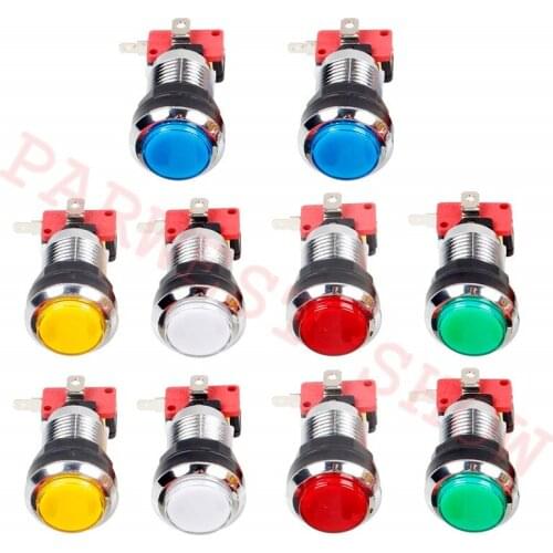 10pcs/lot 12V CHROME Plated push button led illuminated arcade button with microswitch and LED Light for DIY jamma game parts