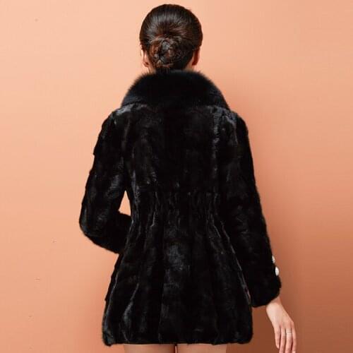 2020 Luxury Real Coat Mink Women Winter Warm Female Jacket Coats Natural Fox Fur Collar Plus Size WYQ992