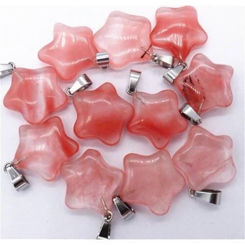 50Pcs 20x7mm Wholesale Red Cherry Quartz Pentagram/Five-pointed Star Pendant Bead DIY Earrings Jewelry Accessories S628