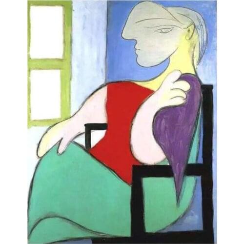 5D DIY Full Round Diamond Painting Picassos "Woman Sitting By The Window" 3D Embroidery Rhinestone Mosaic Home Decor Art Y1397