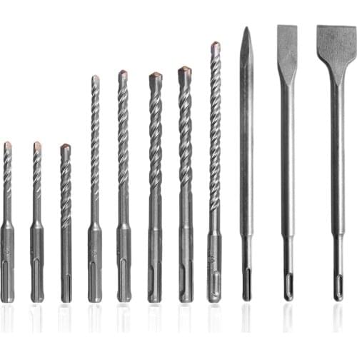 8pcs Rotary Hammer SDS Bits Set with 3pcs SDS-Plus Chisel Masonry Drill Bits for Cement Wall Concrete Hand Tools