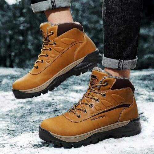 Size 47 Snow Boots Leather Winter Men Boots Waterproof Skidproof Outdoor Walking Shoes Lace Up Boots Men Leather Platform Shoes