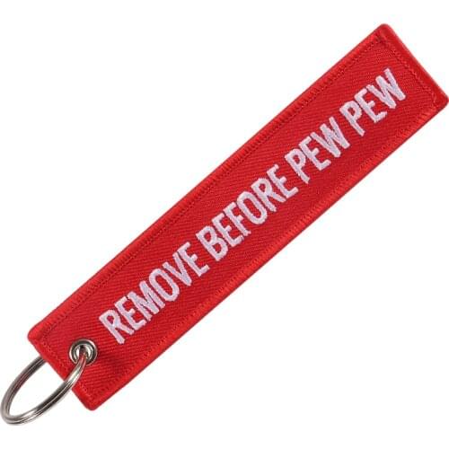 1 PC Remove Before Pew Pew Key Chain Red Embroidery Key Tag Label Key Fobs OEM Keychain Jewelry Motorcycle Keyring Chaveiro