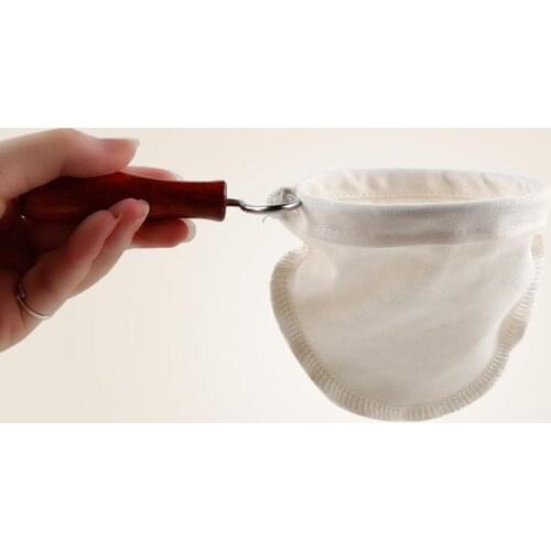 Wooden Handle Flange Coffee Filter Recyclable Filtration Bag Flannel Cloth Coffee Filter Bag#T